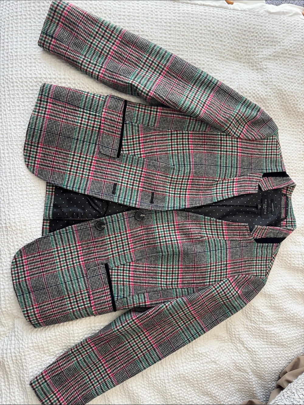 Plaid Blazer with Pink and Green Accents